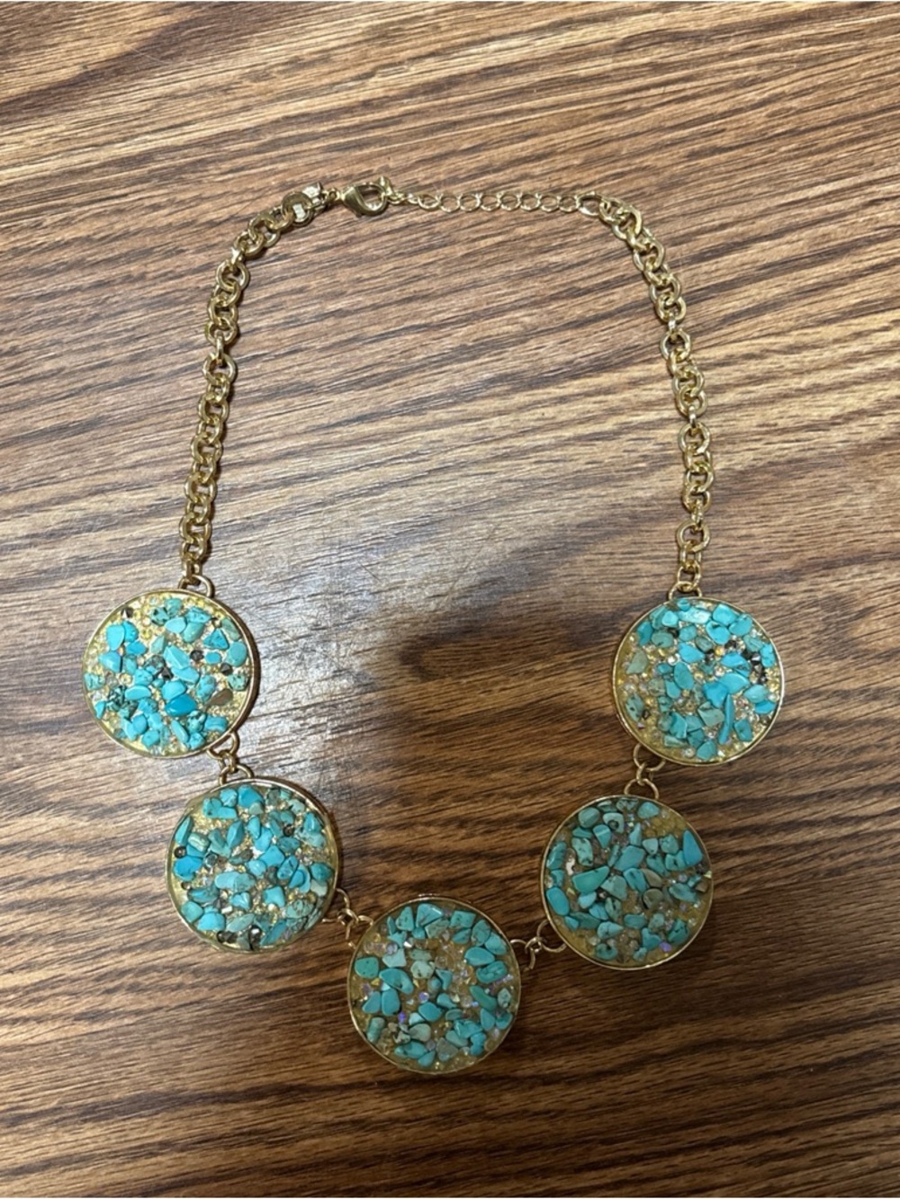 Teal & Gold Circle Necklace